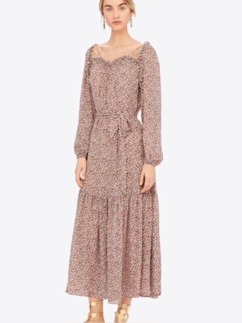 $898 NWT Tory Burch Size 4 Floral Georgette Silk Maxi Dress Long Sleeve Feminine